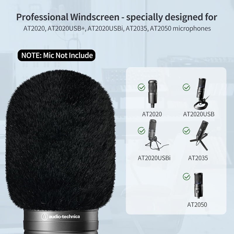 JYUVICT فلتر صوتي لميكروفون Audio-Technica AT2020، أغطية ميكروفون من الفوم مع غطاء رياح فروي فلتر تسجيل صوتي وعزل الضوضاء لـ AT2020USB AT2035 AT2040 AT2050 ATR2500 ATR2500X AT4040 - Image 3